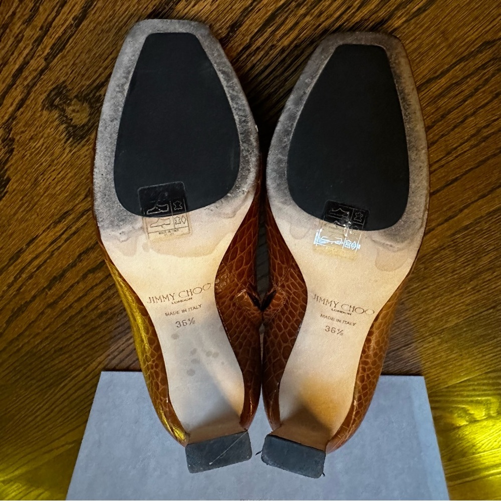 ❌SOLD❌ Jimmy Choo Brown Tan Croc Embossed Heeled Boots size 36.5 - Picture 7 of 15
